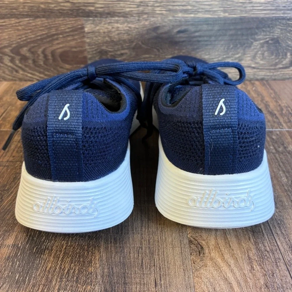 Allbirds Tree Runner Marine Blue White Knit Walking Shoes Womens Sz 9 Sneaker